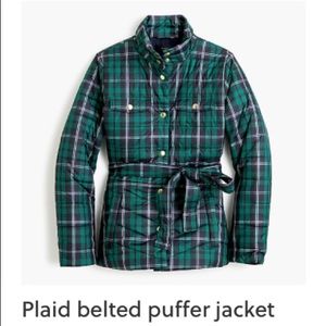 Plaid belted puffer jacket